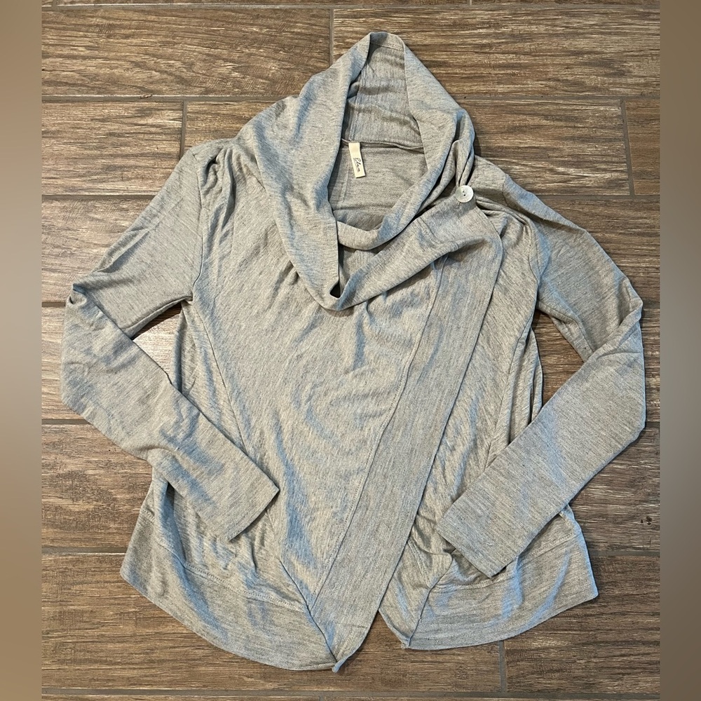 Elan Gray Cowl Neck button top with Asymmetrical Design | S